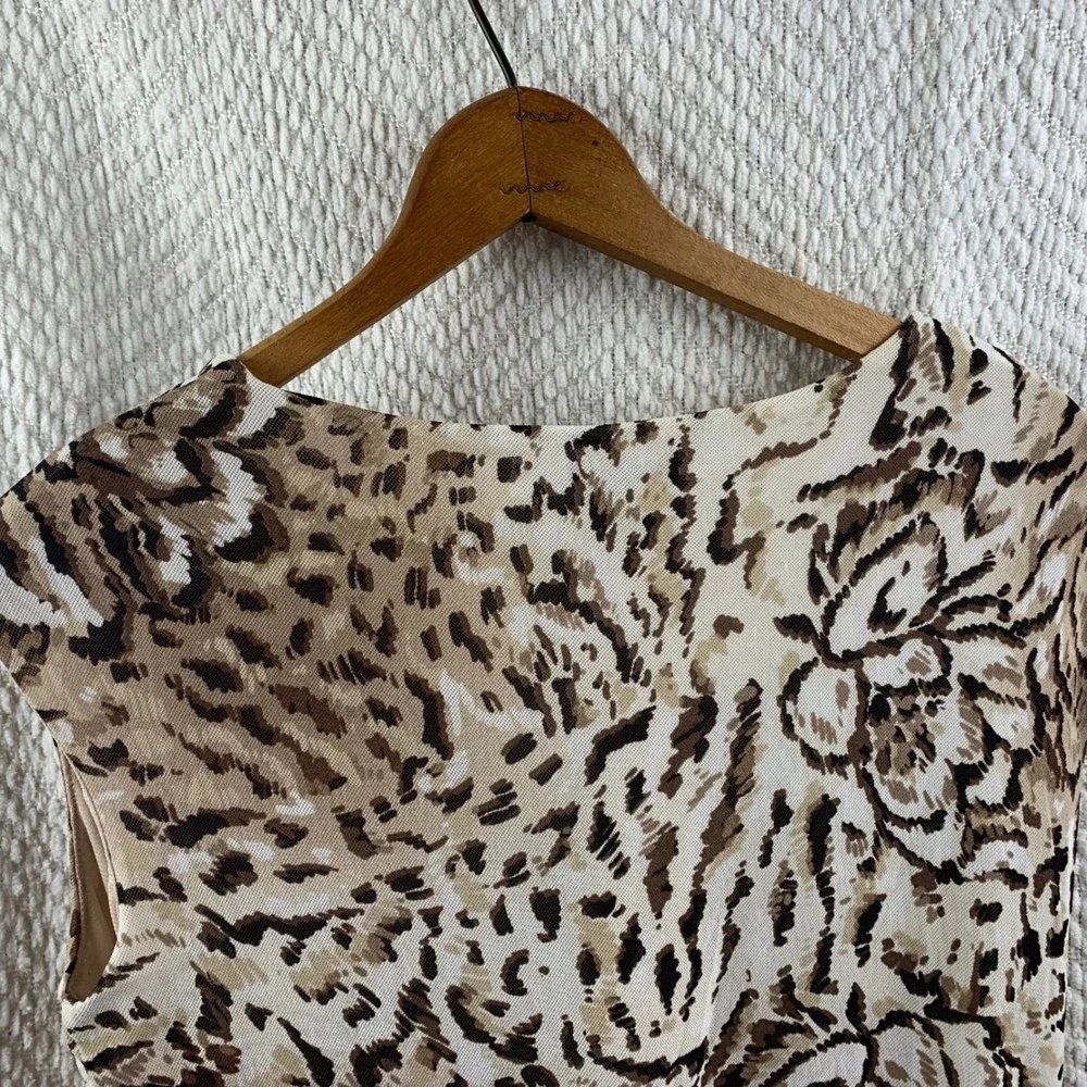 Dana Buchman Womens‎ S V-Neck Knot Front Shirt Tank Animal Floral Print Top Y2K